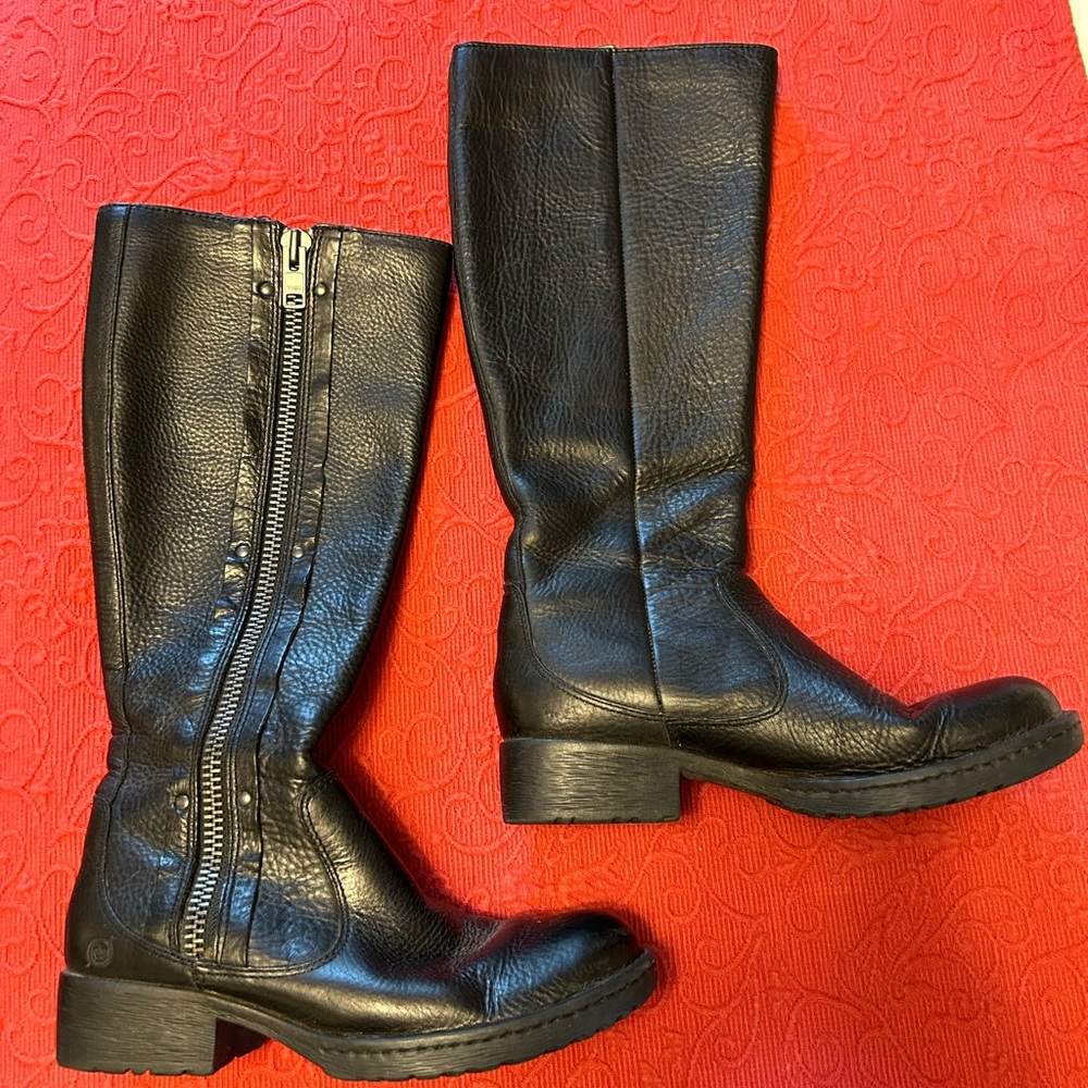 Born Black Leather Knee Boots, Size 6.5